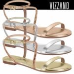 Sandália  Rasteira Feminina Vizzano  Flat Tiras Strass Metalizada Conforto