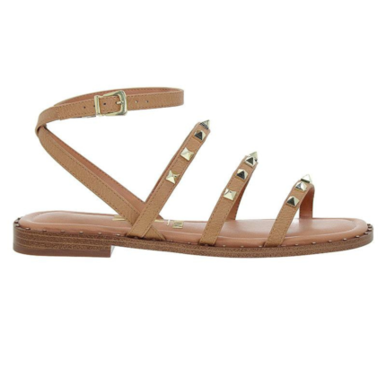 Sandália Vizzano Rasteira Feminina Spikes Dourados Conforto Tiras – Areia, 34