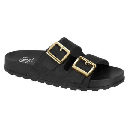 Papete Slide Moleca Feminino Duas Fivelas Camurça Conforto Casual – Preto, 34