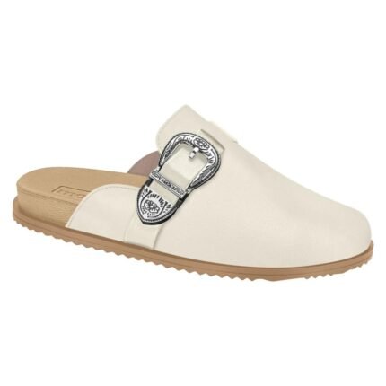 Mule Clog Moleca Feminino Fivela Western Conforto Original Casual – Branco OFF, 34
