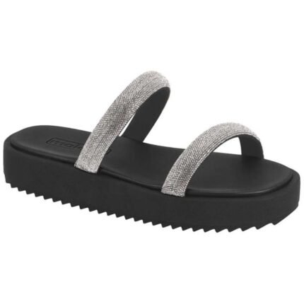 Chinelo Moleca Feminino Slide Tiras Strass Brilho Conforto Original – Preto Cristal, 34