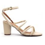 Sandalia Feminina Vizzano Salto Medio Grosso Creme Tira Cruzada