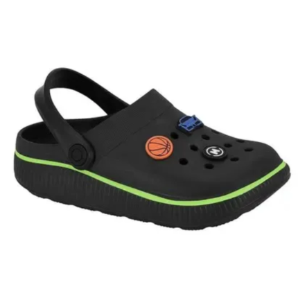 Chinelo Clog Molekinho Infantil Menino Conforto Esportivo Dia a Dia – Preto Neon, 25/26
