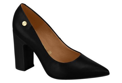Scarpin Vizzano Feminino Salto Bloco Bico Fino Conforto Original – Preto Pelica, 34