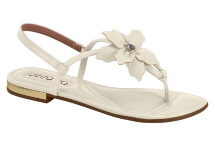 Sandália Feminina Beira Rio Rasteira Flor Conforto Casual Dia a Dia – Branco OFF, 34