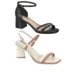 Sandália feminina Moleca Salto Baixo Médio Grosso Strass Brilho Glitter Quadrado Promoção