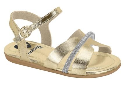 Sandália Molekinha Infantil Menina Brilho Glitter Conforto Original – Dourado Branco, 17
