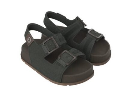 Sandália Masculina Cartago Infantil Milão II Slide Tiras Fivela Casual Conforto – Marrom Verde, 17/18