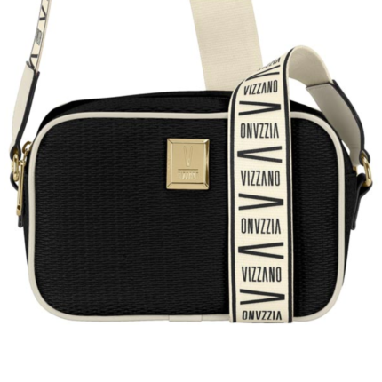 Bolsa Feminina Vizzano Tira Transversal Tecido Fashion Zíper – Preto