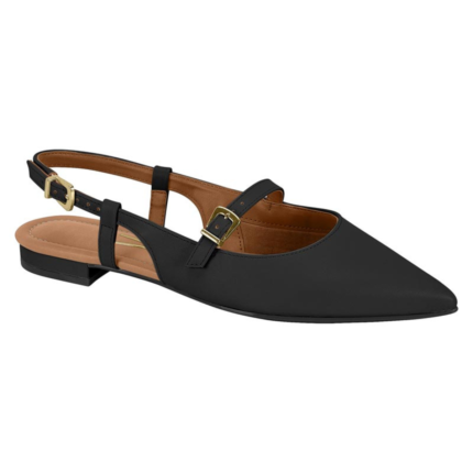 Sapato Feminino Vizzano Slingback Bico Fino Rasteiro Tira Conforto – Preto, 34