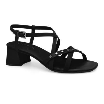 Sandália Ramarim Feminina Salto Bloco Tiras Spikes Conforto Original – Preto, 34