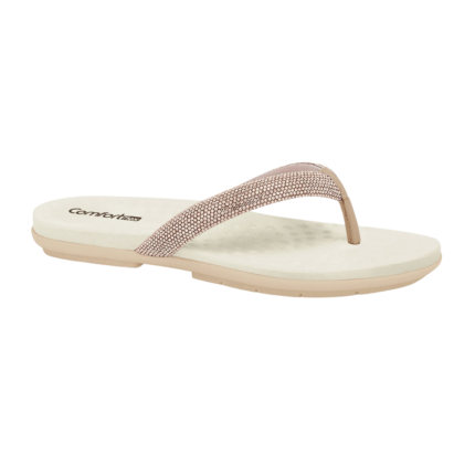 Chinelo Comfortflex Feminino Dedo Strass Glitter Conforto – Caqui, 34