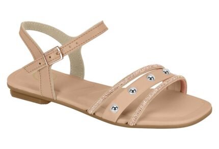 Sandália Molekinha Infantil Menina Rasteira Glitter Spikes Conforto – Nude Rosa Dourado, 26