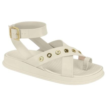 Sandália Moleca Feminina Flatform Ilhoses Metalizada Conforto Original – Branco OFF, 34