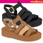 Sandália Moleca Flatform Feminina Salto Baixo Tiras Trançadas Confortável - Imagem 7