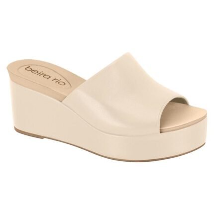 Sandália Beira Rio Feminina Tamanco Anabela Plataforma Conforto – Creme, 34